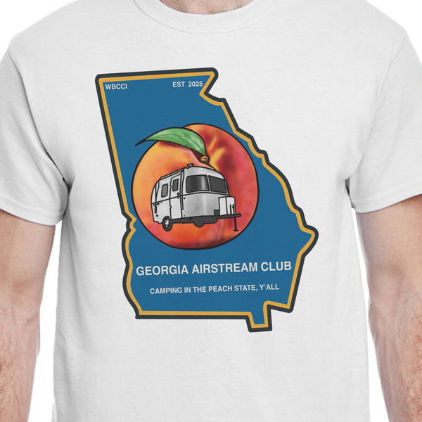Georgia Airstream Club White Crew T-Shirt on Model - CloseUp