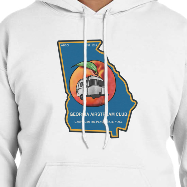 Georgia Airstream Club White Hoodie on Model - CloseUp