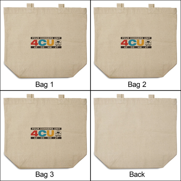 4 Corners Unit Airstream Club 3 Reusable Cotton Grocery Bags - Front & Back View