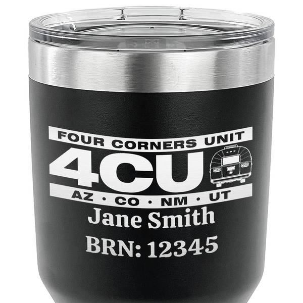 4 Corners Unit Airstream Club 30 oz Stainless Steel Ringneck Tumbler - Black - CLOSE UP