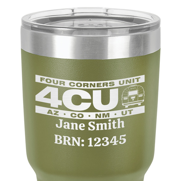 4 Corners Unit Airstream Club 30 oz Stainless Steel Ringneck Tumbler - Olive - Close Up