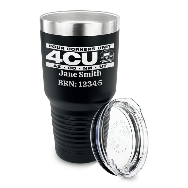 4 Corners Unit Airstream Club 30 oz Stainless Steel Ringneck Tumblers - Black - LID OFF