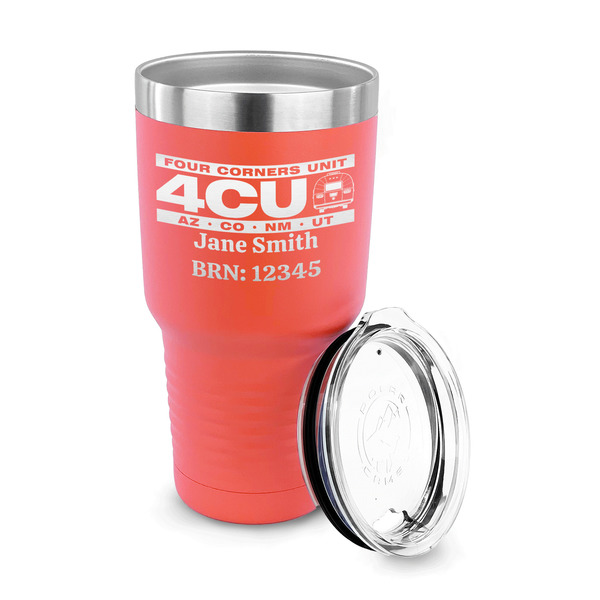 4 Corners Unit Airstream Club 30 oz Stainless Steel Ringneck Tumblers - Coral - LID OFF