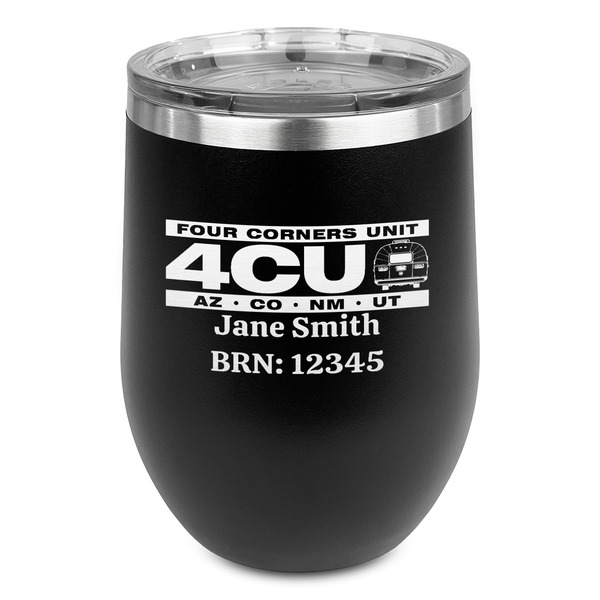 Custom 4 Corners Unit Airstream Club Stemless Stainless Steel Wine Tumbler - Black - Double-Sided