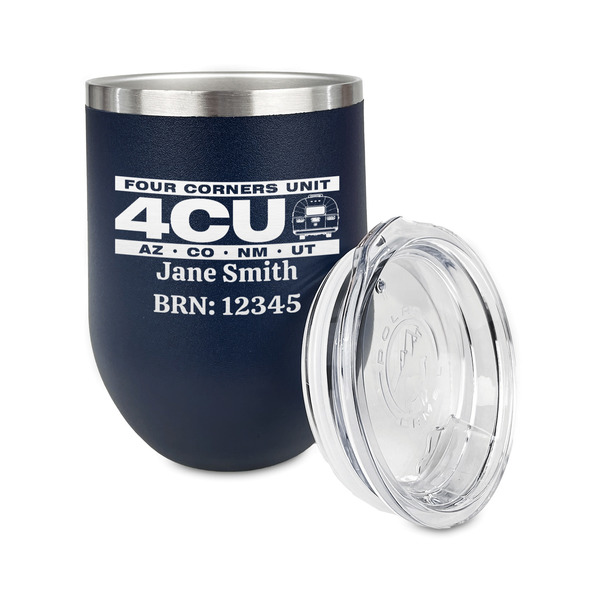 4 Corners Unit Airstream Club Stainless Wine Tumblers - Navy - Double Sided - Alt View