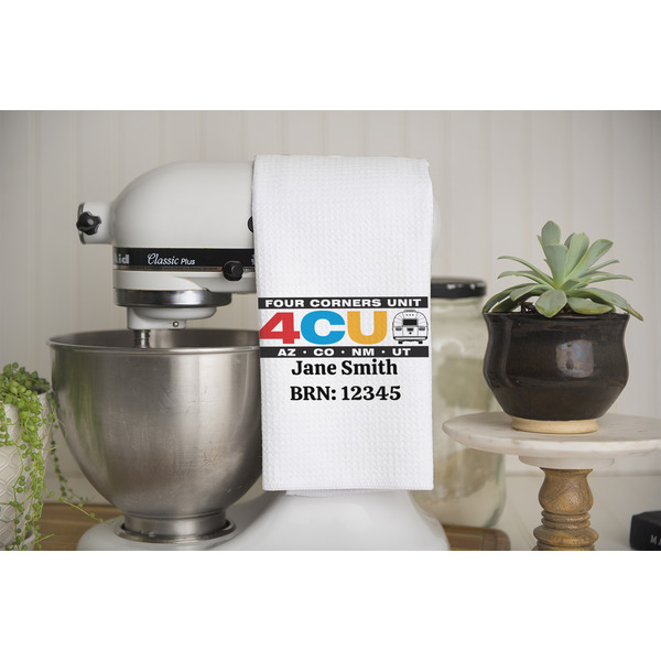 4 Corners Unit Airstream Club Waffle Weave Towel - Lifestyle - Partial Print