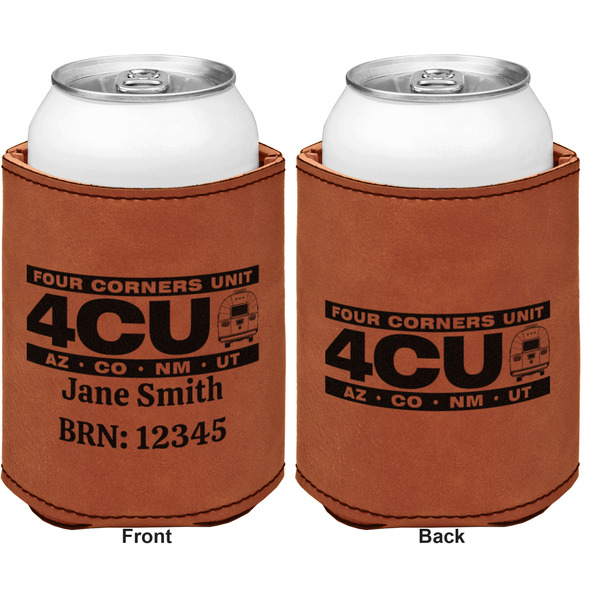 Four Corners Unit Cognac Leatherette Can Sleeve - Double Sided Front and Back