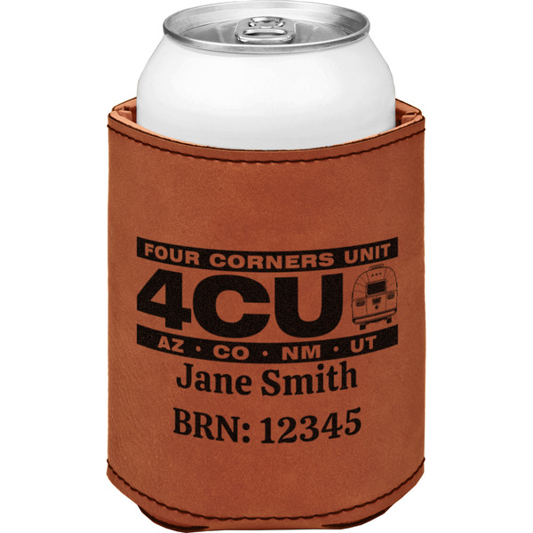 Four Corners Unit Cognac Leatherette Can Sleeve - Single Front