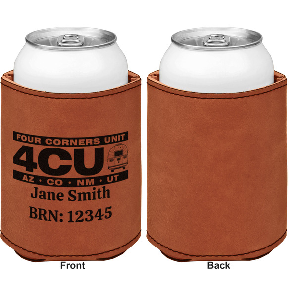 Four Corners Unit Cognac Leatherette Can Sleeve - Single Sided Front and Back