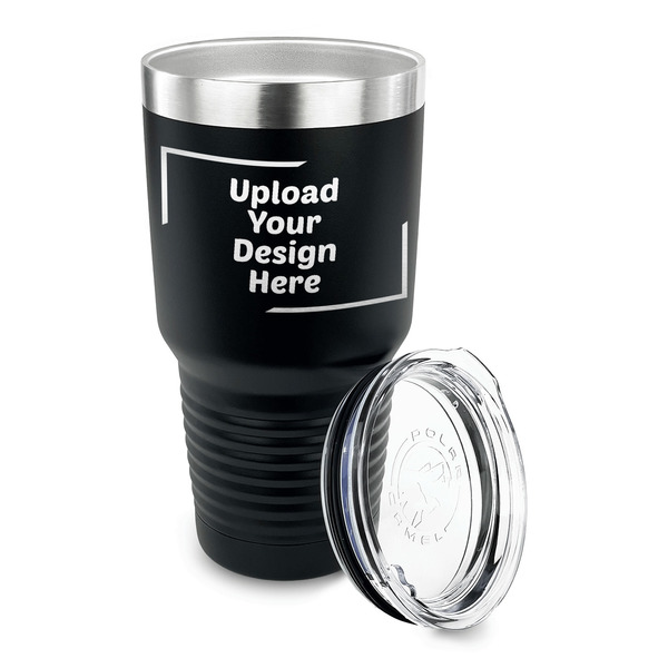 Upload Your Own 30 oz Stainless Steel Ringneck Tumblers - Black - LID OFF
