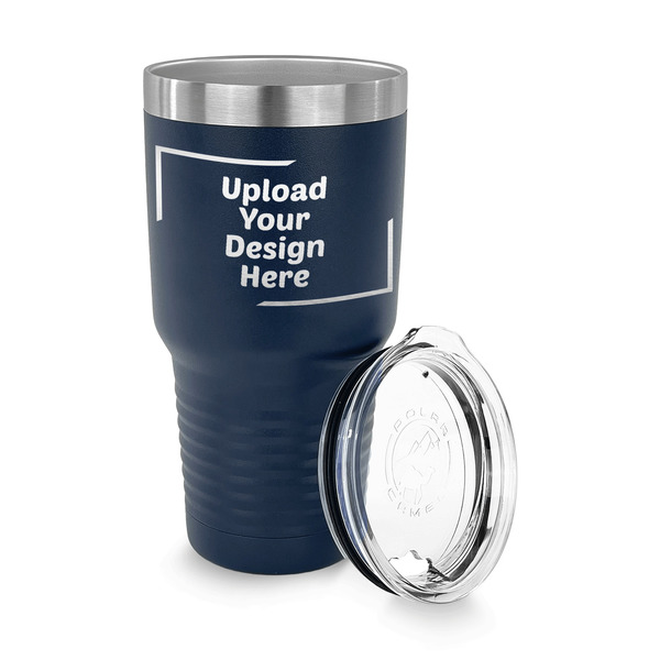 Upload Your Own 30 oz Stainless Steel Ringneck Tumblers - Navy - LID OFF