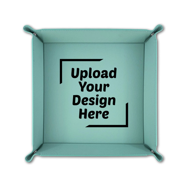 Upload Your Own 6" x 6" Teal Leatherette Snap Up Tray - FOLDED UP