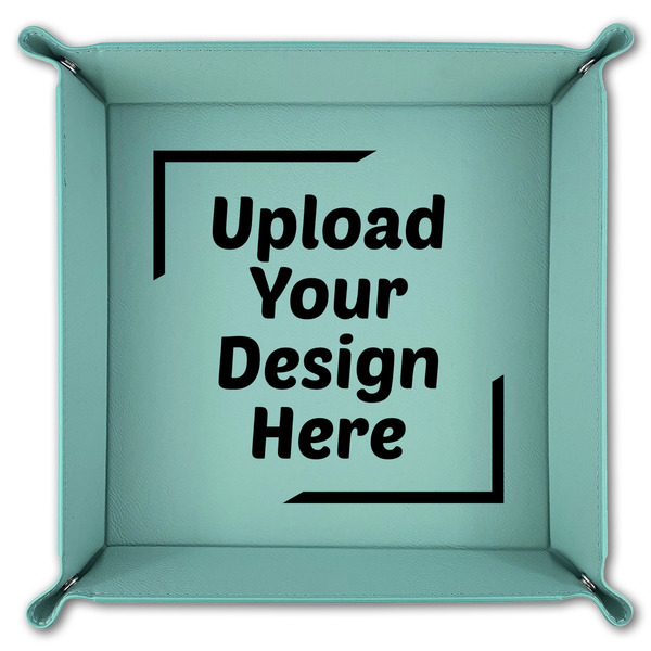 Upload Your Own 9" x 9" Teal Leatherette Snap Up Tray - FOLDED