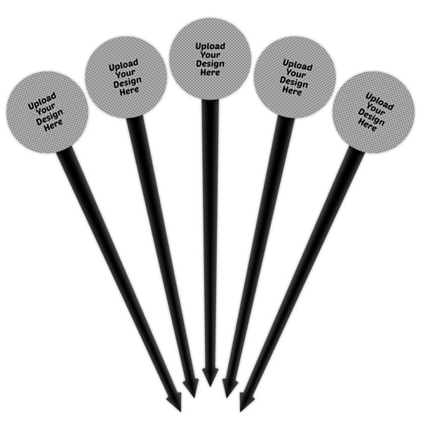 Upload Your Own Black Plastic 4" Food Pick - Round - Fan View