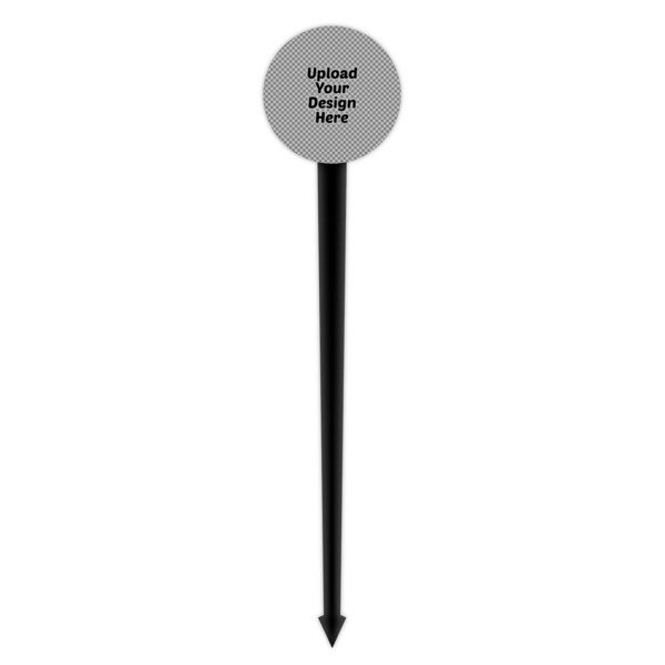 Upload Your Own Black Plastic 4" Food Pick - Round - Single Pick