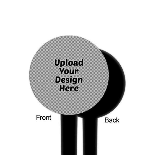 Upload Your Own Black Plastic 4" Food Pick - Round - Single Sided - Front & Back