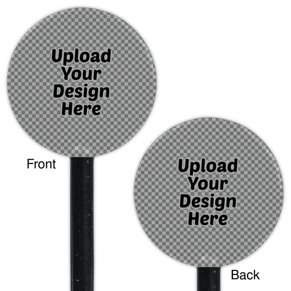 Upload Your Own Black Plastic 5.5" Stir Stick - Double Sided - Round - Front & Back