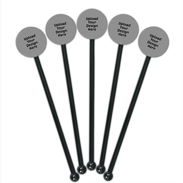Upload Your Own Black Plastic 5.5" Stir Stick - Round - Fan View