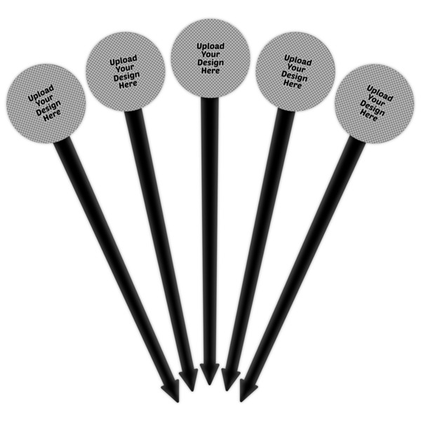 Upload Your Own Black Plastic 6" Food Pick - Round - Fan View