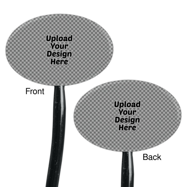 Upload Your Own Black Plastic 7" Stir Stick - Double Sided - Oval - Front & Back