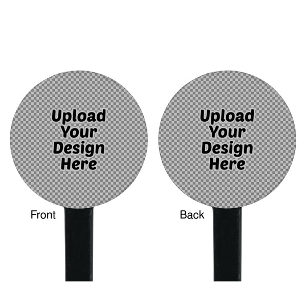 Upload Your Own Black Plastic 7" Stir Stick - Double Sided - Round - Front & Back