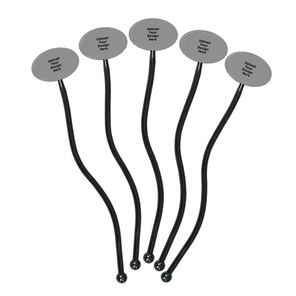 Upload Your Own Black Plastic 7" Stir Stick - Oval - Fan