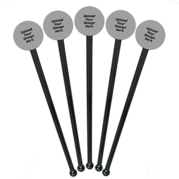 Upload Your Own Black Plastic 7" Stir Stick - Round - Fan View