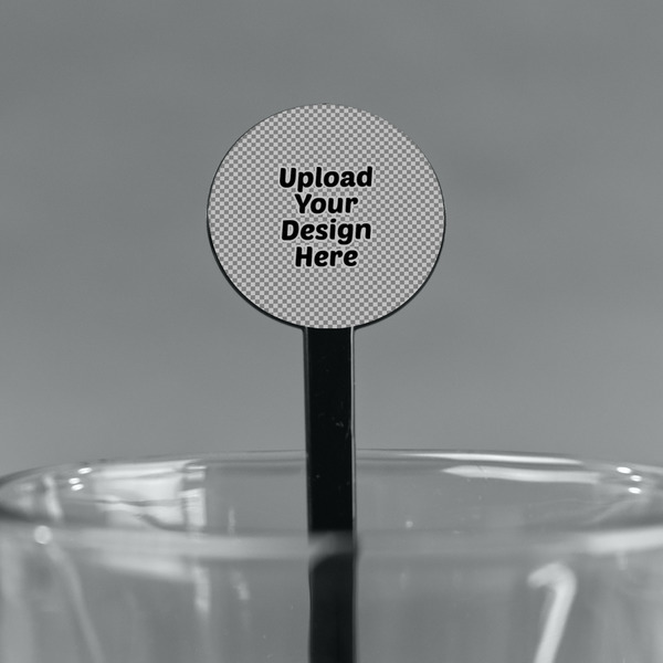 Upload Your Own Black Plastic 7" Stir Stick - Round - Main