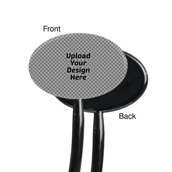 Upload Your Own Black Plastic 7" Stir Stick - Single Sided - Oval - Front & Back