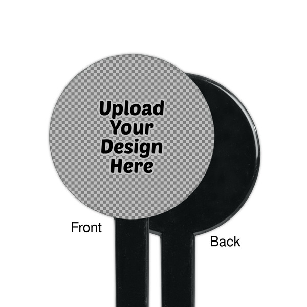 Upload Your Own Black Plastic 7" Stir Stick - Single Sided - Round - Front & Back