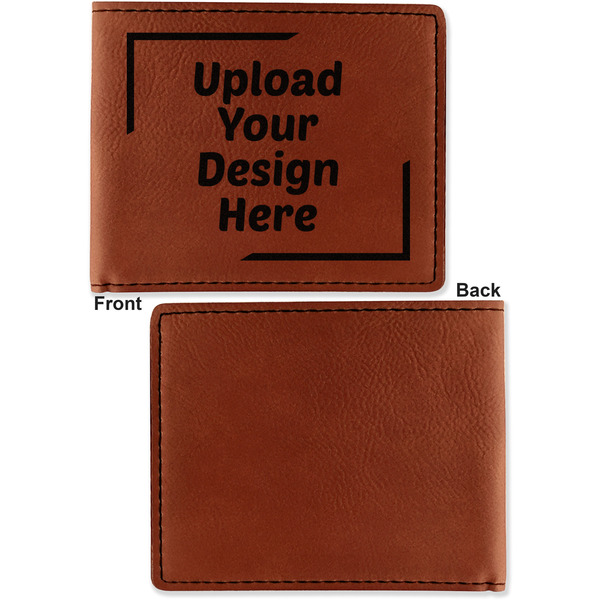 Upload Your Own Cognac Leatherette Bifold Wallets - Front and Back Single Sided - Apvl