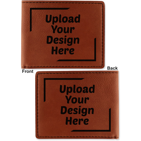 Upload Your Own Cognac Leatherette Bifold Wallets - Front and Back
