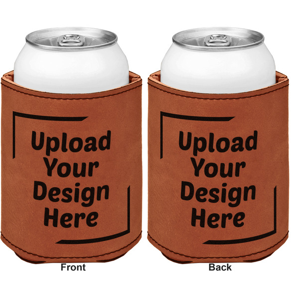 Upload Your Own Cognac Leatherette Can Sleeve - Double Sided Front and Back