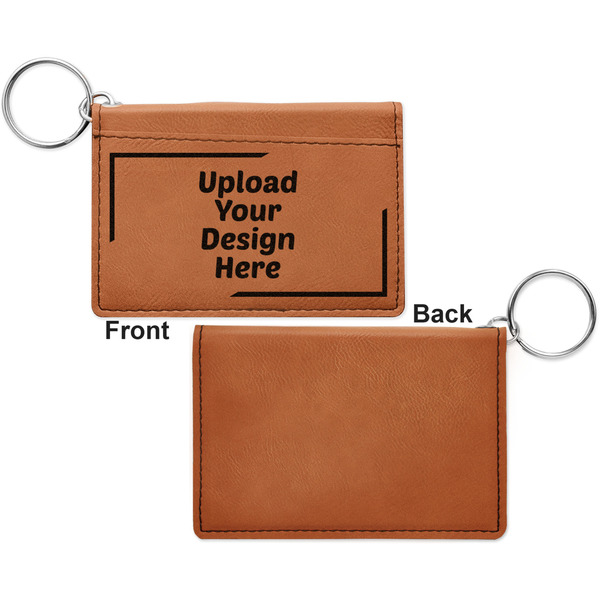 Upload Your Own Cognac Leatherette Keychain ID Holders - Front Apvl