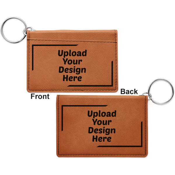 Upload Your Own Cognac Leatherette Keychain ID Holders - Front and Back Apvl
