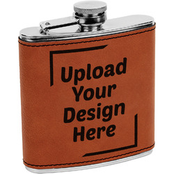Leatherette Wrapped Stainless Steel Flask (Upload Your Own)