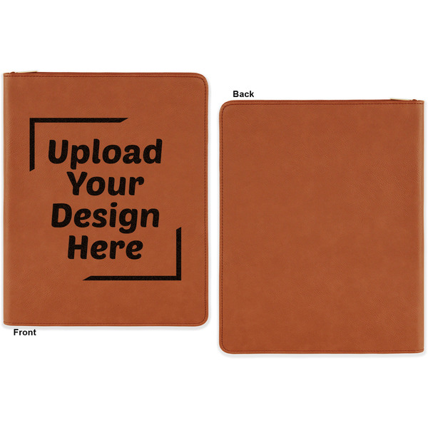 Upload Your Own Cognac Leatherette Zipper Portfolios with Notepad - Single Sided - Apvl