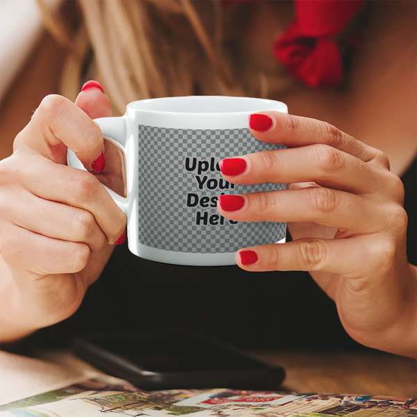 Upload Your Own Double Shot Espresso Cup - Lifestyle in Hands Close