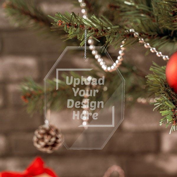 Upload Your Own Engraved Glass Ornaments - Octagon (Lifestyle)