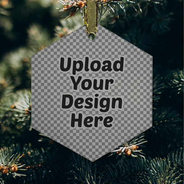 Upload Your Own Frosted Glass Ornament - Hexagon (Lifestyle)