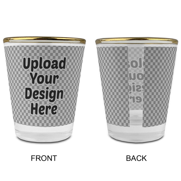 Upload Your Own Glass Shot Glass - Gold Rim - Front & Back
