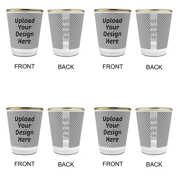 Upload Your Own Glass Shot Glass - Gold Rim - Set of 4 - Front & Back
