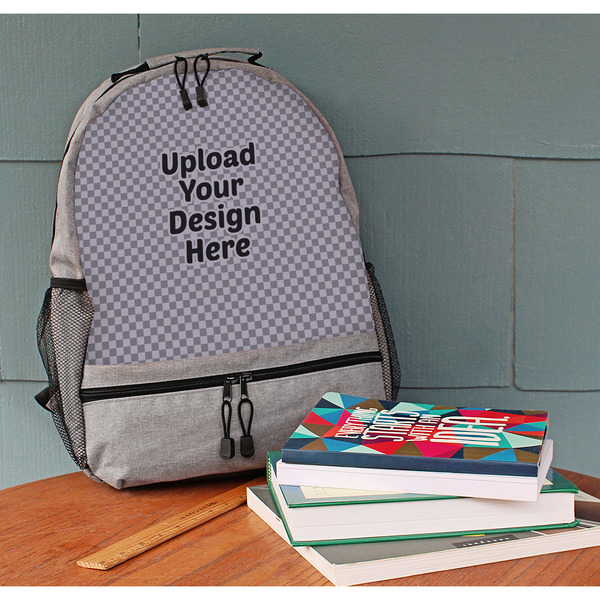 Upload Your Own Large Backpack - Gray - On Desk