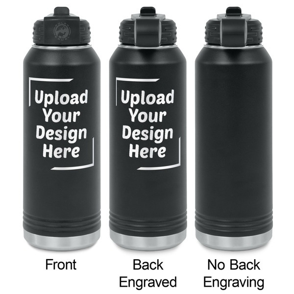 Upload Your Own Laser Engraved Water Bottles - 2 Styles - Front & Back View
