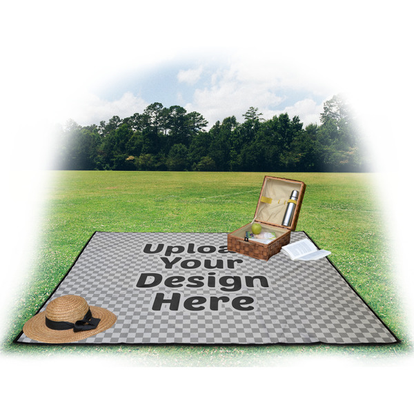 Upload Your Own Picnic Blanket - with Basket Hat and Book - in Use