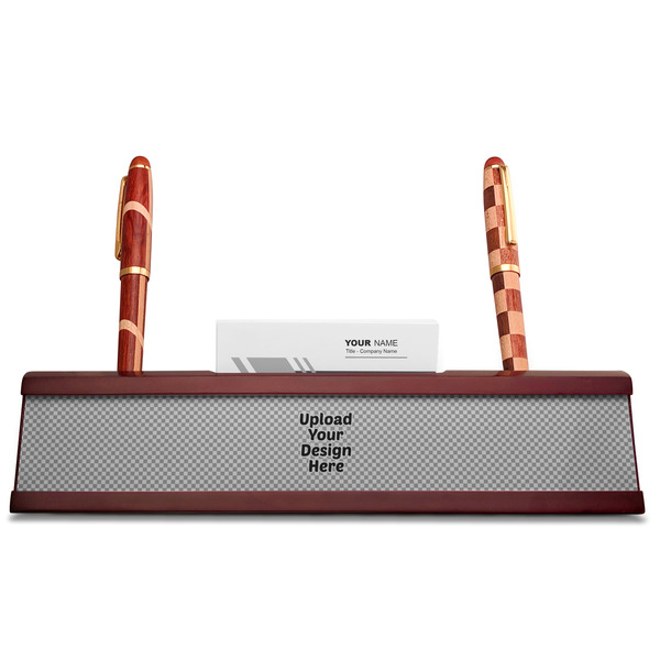 Upload Your Own Red Mahogany Nameplates with Business Card Holder - Straight