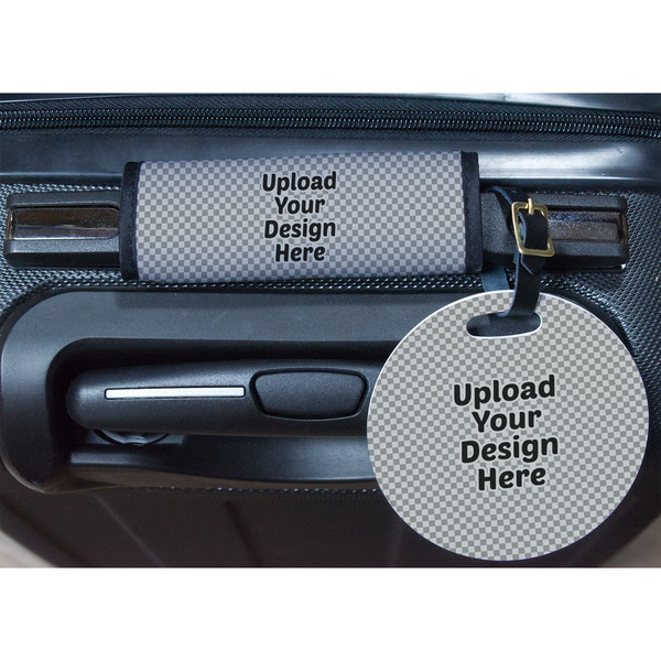 Upload Your Own Round Luggage Tag & Handle Wrap - In Context