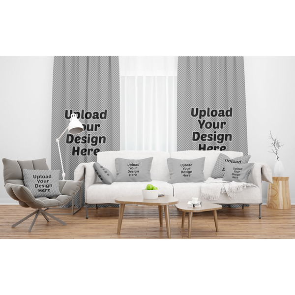 Upload Your Own Sheer and Custom Curtains in Room with Matching Pillows