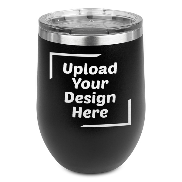Custom Stemless Stainless Steel Wine Tumbler - Black - Double-Sided (Upload Your Own)