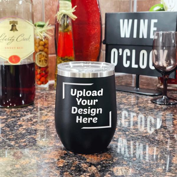 Upload Your Own Stainless Wine Tumblers - Black - Double Sided - In Context